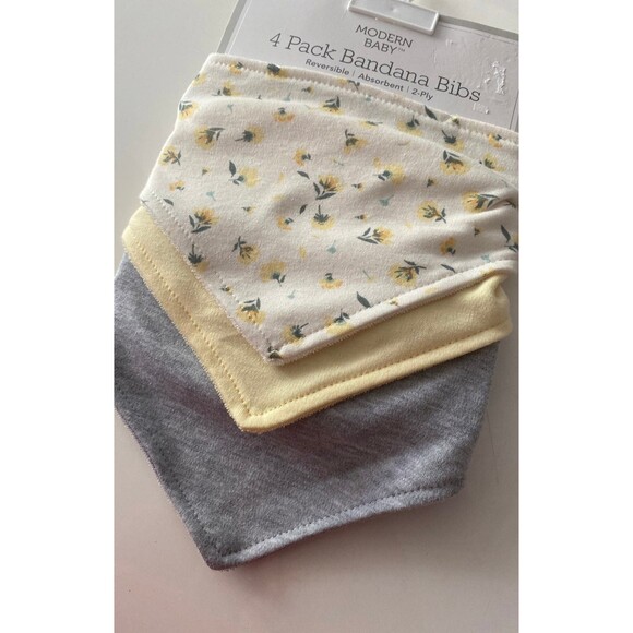 Modern Baby 3 Pack Baby Bandana Bibs Reversible 2-Ply Floral Yellow Set - Picture 3 of 7